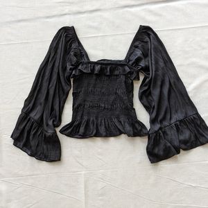 C'isa women top size medium black ruffle shirring blouse